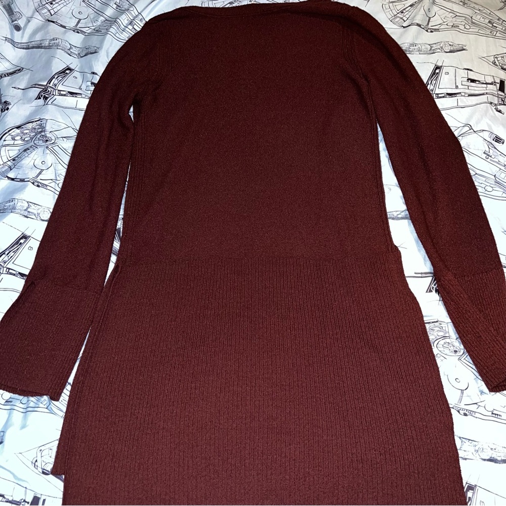 Free People Burgundy Criss Cross Tunic Sweater Dress - Picture 9 of 13